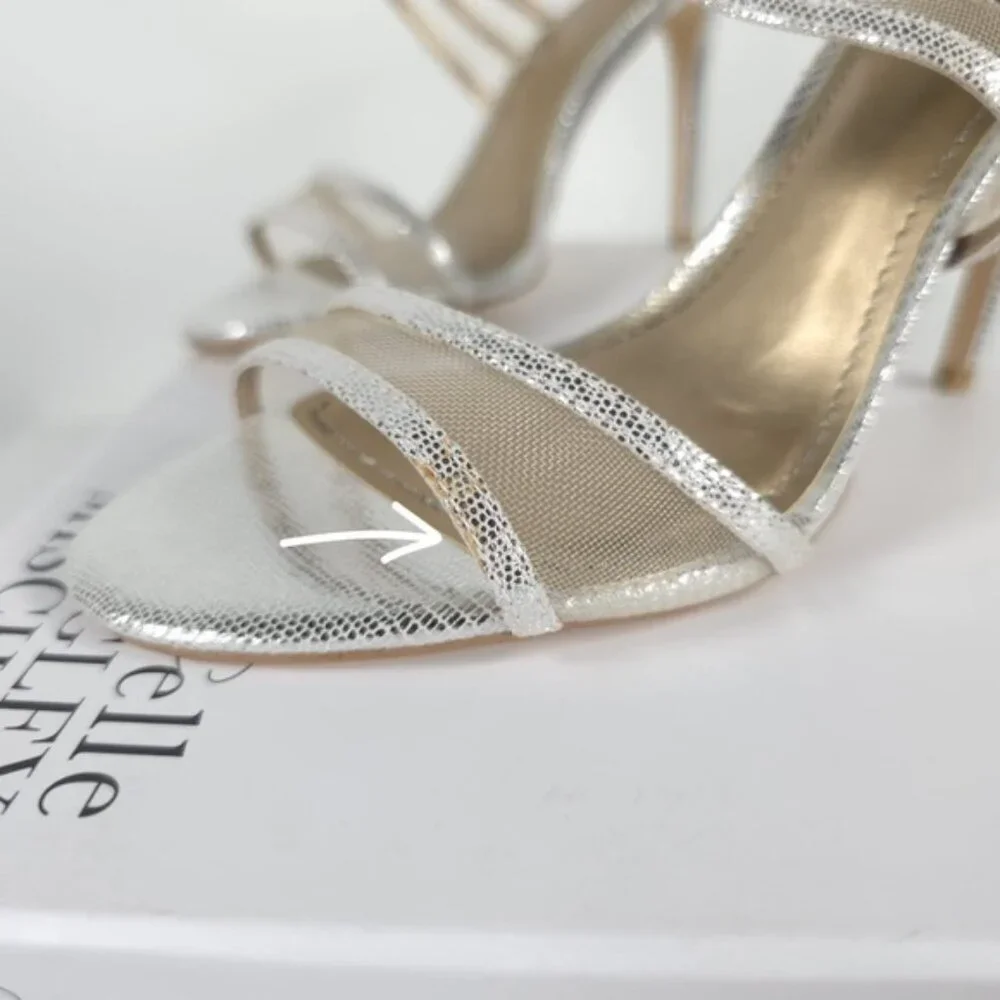 NWB BELLE BADGLEY MISCHKA NOVA SILMET‎ Heel Sandals Stunning Silver NB1140 Sz 6
